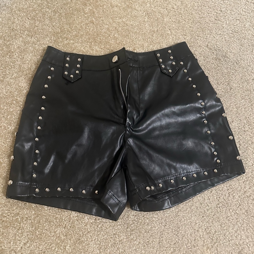 Studded High Waist Faux Leather Shorts